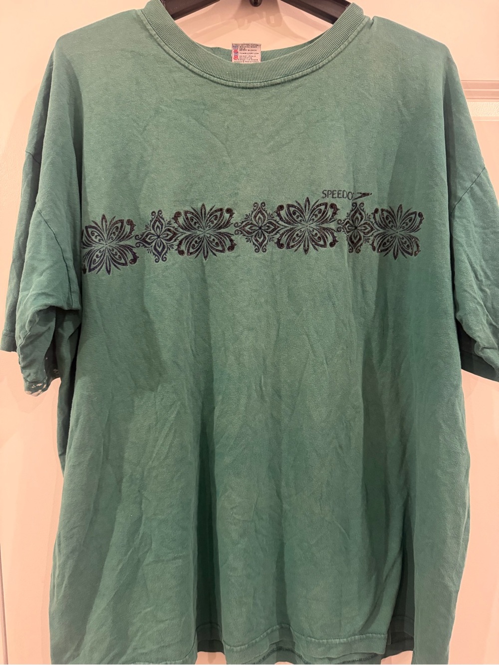 Vintage Speedo Green Short Sleeve Tee with Black Floral Band
